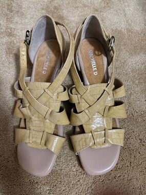 Michelle D Pale Yellow Woven Faux-Croc Strappy Sandals